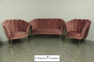 Salottino in velluto premium Roma a conchiglia rosa