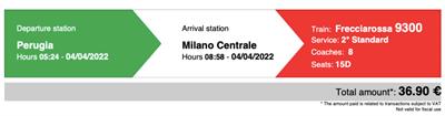 Biglietto Frecciarossa Perugia Milano 36€