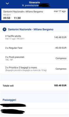 Biglietti Ryanair Bergamo - Santorini