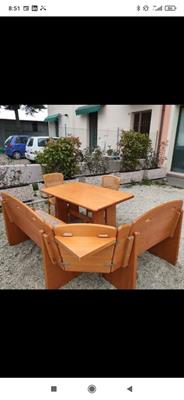 Panca angolare con tavolo e 2 sedie extra, in legno massello - Foto 3