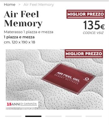 Materasso 1 piazza e mezzo Memory