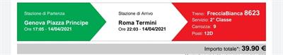 Biglietti treno Genova Roma
