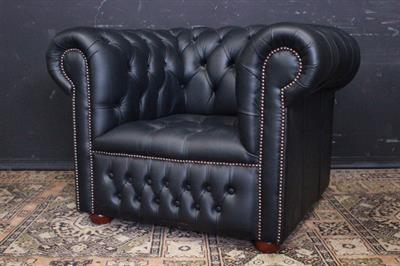 Poltrona originale Chesterfield club in pelle nera, colore nero - Anteprima 1
