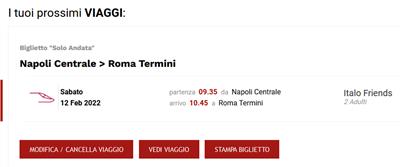 Napoli C.le - Roma Termini, 2 persone, 12 febbraio, 9:35