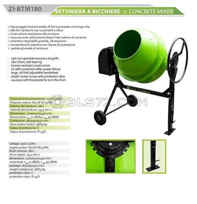 Betoniera elettrica 180 litri