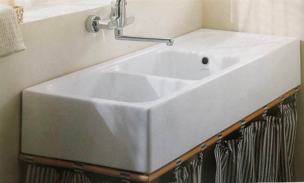 Pila cucina da appoggio o sospeso in ceramica CM 120, colore Bianco