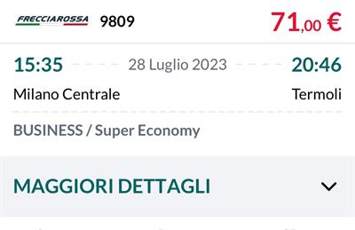Frecciarossa Milano Termoli 28/07/23 h. 15:35