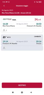 Biglietto Frecciarossa Firenze Milano A/R anche separati