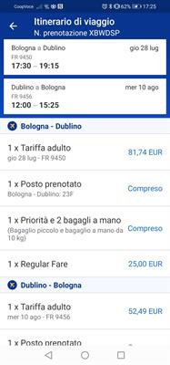 Biglietto aereo Bologna Dublino A/R