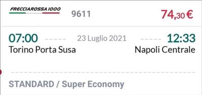 Biglietto Frecciarossa 1000 del 23/07 da Torino a Napoli