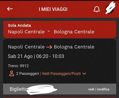 Biglietto Italo Napoli Bologna 21/08