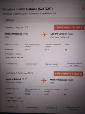 Due biglietti aereo MILANO-LONDRA e LONDRA-MILANO