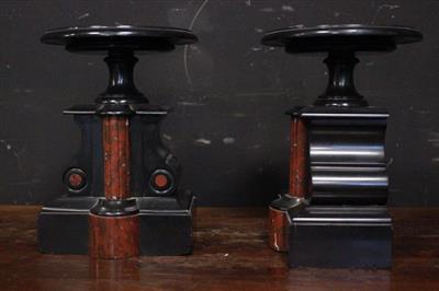Portacandele in marmo nero e rosso