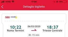 Biglietti 06/03 per 2 persone Roma Termini - Trieste
