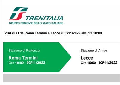 Biglietto treno Roma Termini-Bari Centrale