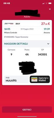 Biglietto Frecciarossa Milano-Ancona.