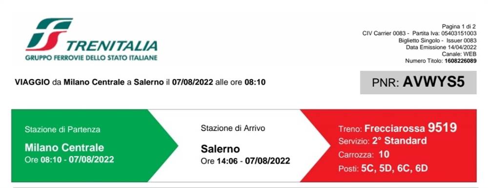 Biglietti Milano Centrale - Salerno