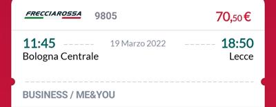 Frecciarossa Bologna-Lecce 19 marzo