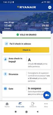 Biglietto Rayanair Bologna - Lisbona 5 aprile 2022