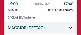 Rapallo - Torino 1a classe Domenica 5 luglio