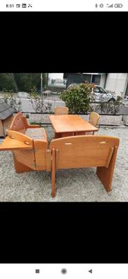 Panca angolare con tavolo e 2 sedie extra, in legno massello - Foto 2