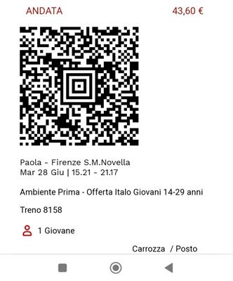 Biglietto treno Italo Paola - Firenze S. Maria novella