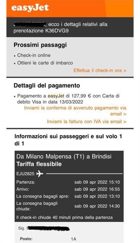 Biglietto Milano Malpensa - Brindisi 09 Aprile 2022 EasyJet