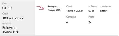 BIGLIETTO TRENO ITALO BOLOGNA CENTRALE-TORINO PORTA NU