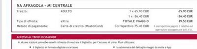 Biglietto Italo € 39,50 Napoli Afrag. - Milano Centrale
