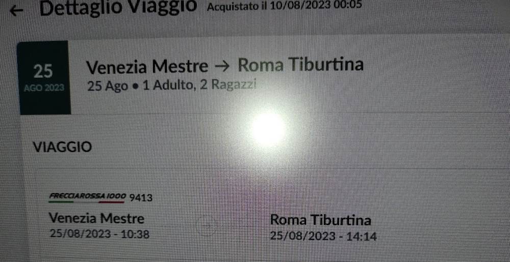 Biglietto Frecciarossa Venezia Mestre - Roma