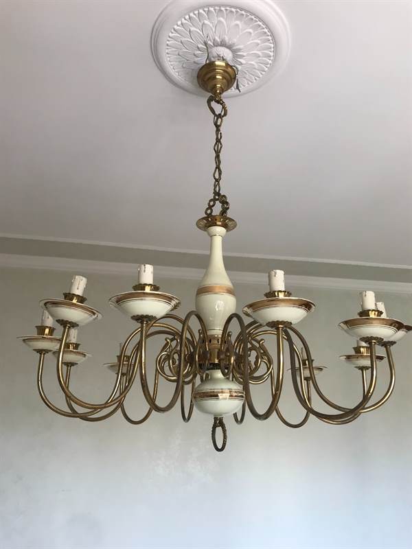 Lampadario ottone e ceramica