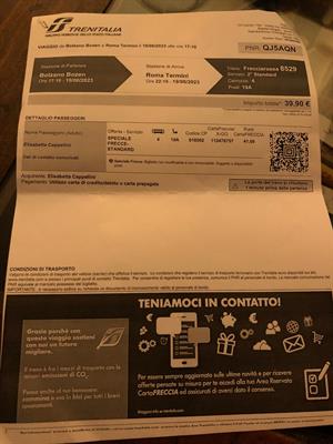 Vendita biglietto Bolzano Roma