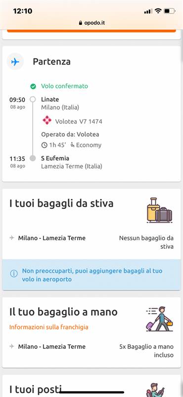 Milano Linate - Lamezia Terme 8 agosto