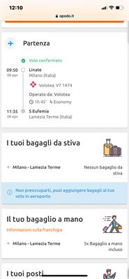 Milano Linate - Lamezia Terme 8 agosto