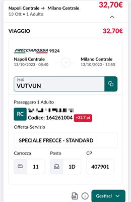 Biglietto Frecciarossa Napoli Centrale - Milano Centrale