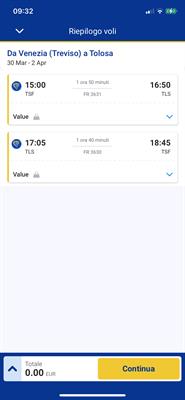 Volo Venezia Treviso-Tolosa andata e ritorno