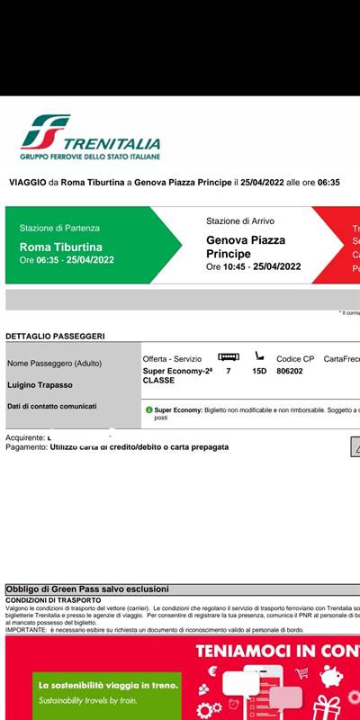 Biglietto Frecciargento Roma-Genova - Foto 1