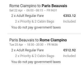 Roma Parigi per due persone