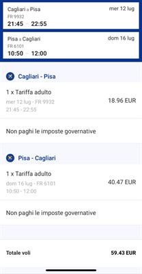 Biglietti A - 12-07 - / R - 16/07 - Cagliari - Pisa