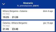 Ryanair Milano Bergamo Orio - Catania 04/08 15/08