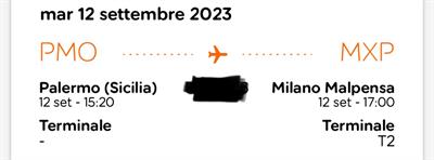 Palermo - Milano Malpensa 12 settembre - 15:20