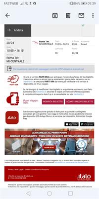 Biglietto per uno/due pax Roma Termini> Milano 15:05 20/4