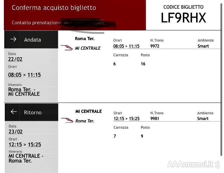 Treno Italo Milano/Roma 23/02