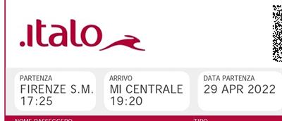 Treno Italo Firenze Milano 29/04/2022