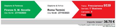 Frecciarossa Firenze Roma 27/ottobre 15:14-16:49