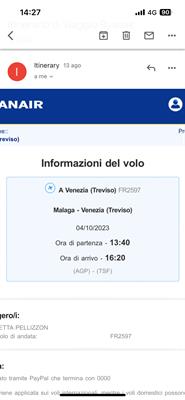VOLO PER VENEZIA (Treviso) DA MALAGA