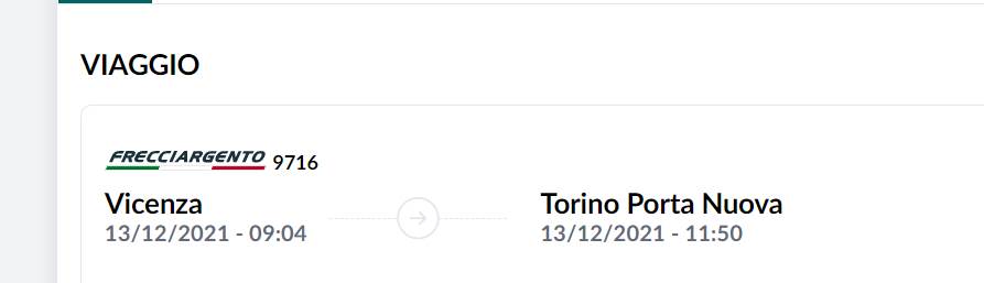 Biglietto freccia argento Vicenza - Torino 13/12