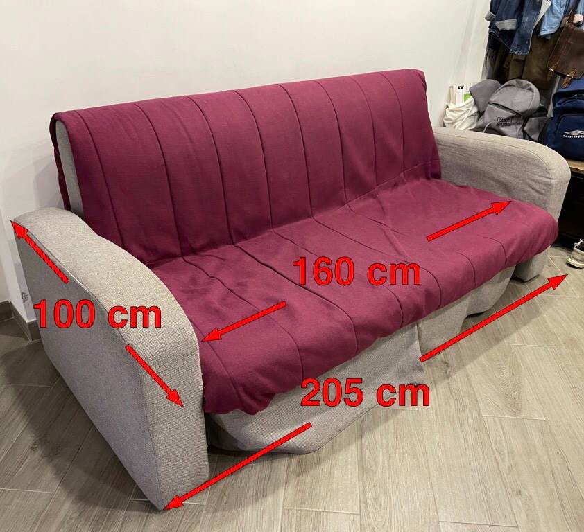 Divano letto 3 posti, in legno