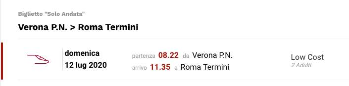 N. 2 biglietti Verona-Roma 12/07 partenza 8:22