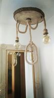 Foto 2 Lampadario da Soffitto in Legno+Funi Juta Regolabile+3 E27